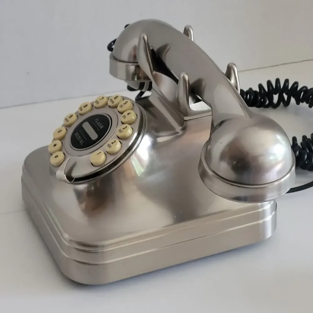 Grand Phone Silver Retro Push Button Landline Telephone CS11 Tested Pottery Barn